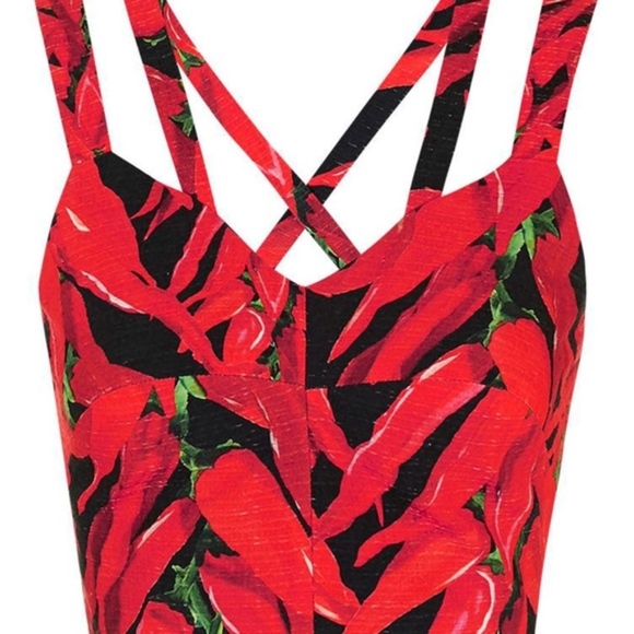 Topshop Tops - Topshop Red Chili Pepper Print Crop Top Festival 4